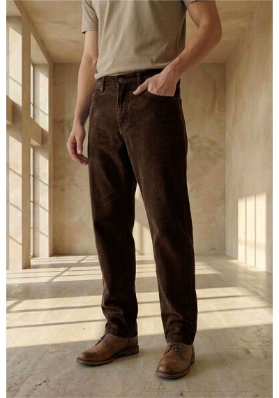 Little Cup Jeans Co Erkek Baggy Fit Rahat Kalıp Kahverengi Kadife Pantolon
