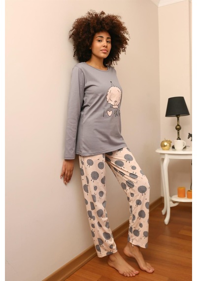 Akbeniz Kadın Penye Uzun Kol Pijama Takım 4186 Gri