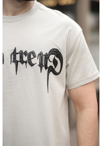 Madmext Boyalı Gri Baskılı %100 Pamuk Erkek T-shirt E7141 Boyalı Gri