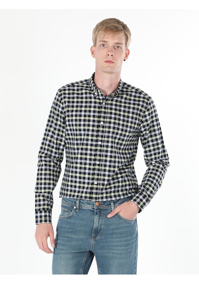 Colin's Slim Fit Kareli Lacivert Erkek Uzun Kol Gömlek CL1059612_Q1.V1_NAV Lacivert