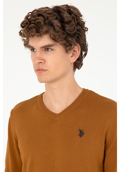 U.S. Polo Assn. Erkek Slim Fit V Yaka Coconut Basic Kazak 50293512-VR153
