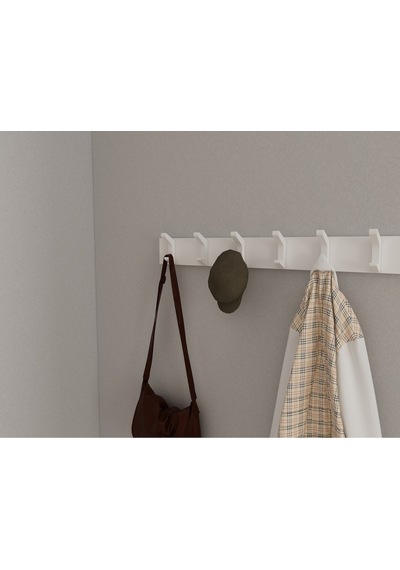 Hepsi3boyutlu Modern Duvar & Kapı Kanca Askılık - 6 Adet Beyaz Kanca Askılık - Model No : 2 Beyaz