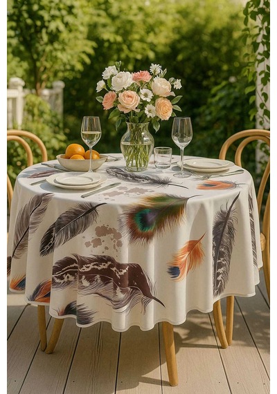 Yuvarlak Tüy Desenli Duck Kumaş Masa Örtüsü 150x150 Cm Çok Renkli