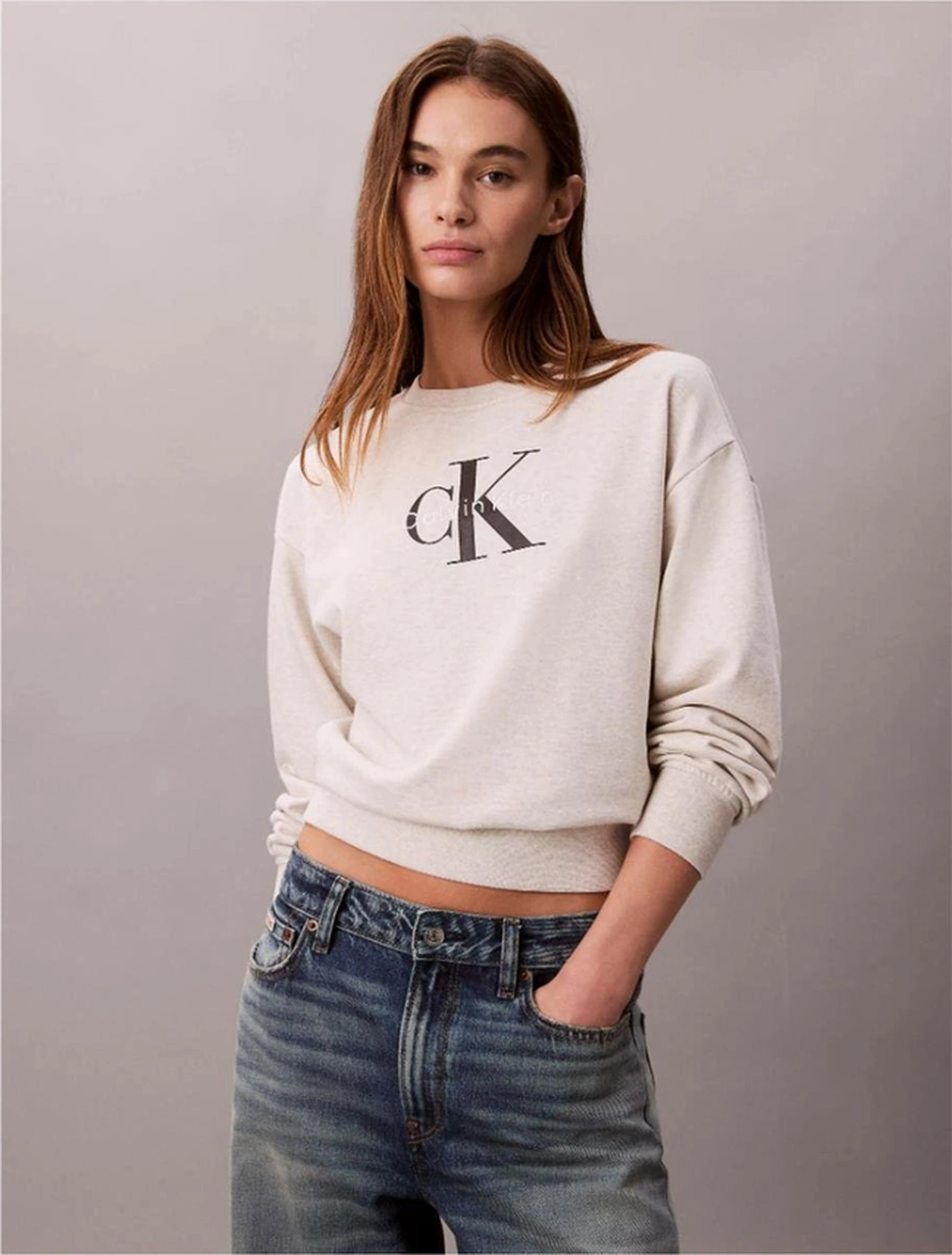 Calvin Klein Ck Lv047b234g Ls Monologo French Terry Rlxd Cr Kadın Sweatshırts-10859 Bordo