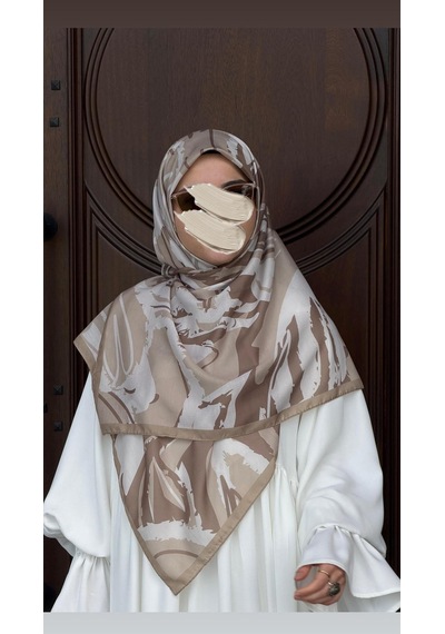 Qalortex Scarf Pamuklu Soft Âmine Desen Eşarp-vizon