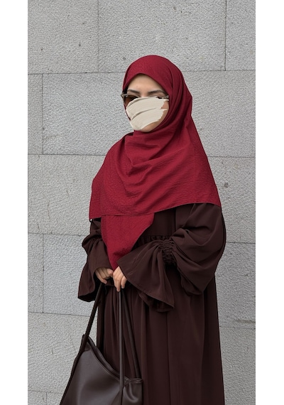 Qalortex Scarf Premium Jakarlı Hüma Büyük Boy Eşarp -bordo
