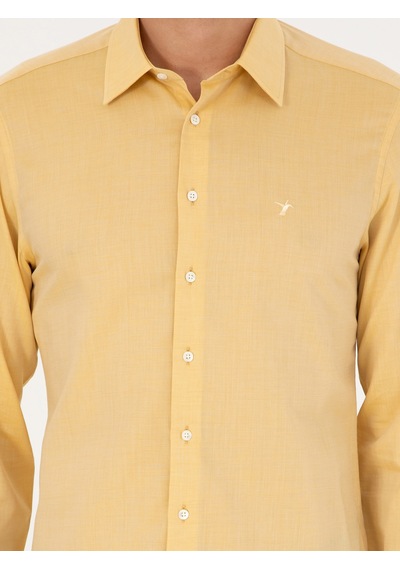 Cacharel Sarı Slim Fit Kaşmir Karışımlı Oxford Gömlek