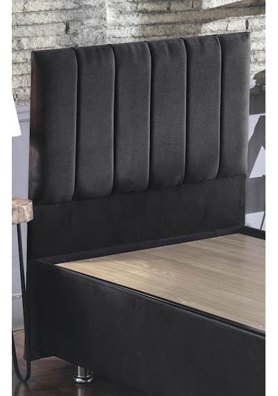 Nironyatak Niron Ela Baza Ve Başlık Seti - 80X180 Cm Tek Kişilik Siyah Kumaş