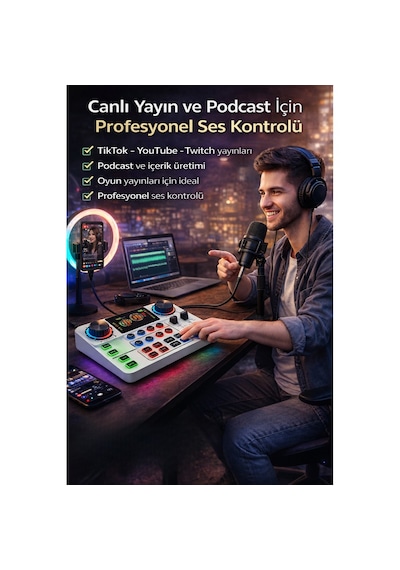 Canlı Yayın Ses Kartı Bluetooth Podcast Ses Kartı Telefon Ve Bilgisayar Uyumlu Profesyonel Yayıncı Ses Kartı
