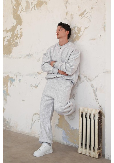 Gri Melanj Cozy Basic Paça Lastik Oversize Eşofman GRI MELANJ