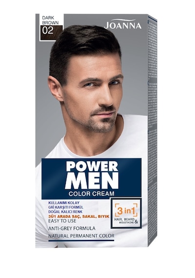 Power Men Color Saç, Sakal Ve Bıyık İçin 3'ü1 Arada Krem Boya 02 Koyu Kahverengi