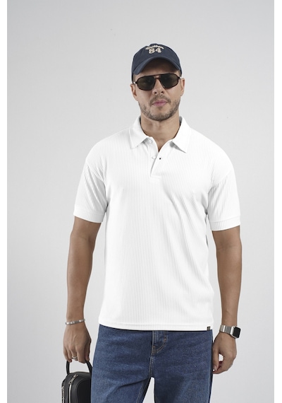 Polo Yaka Regular Kalıp Çizgili Erkek Basıc Tişört Beyaz
