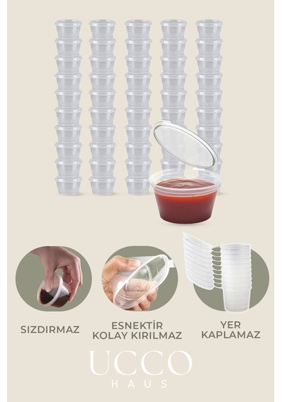 50 Adet 120 Ml Sızdırmaz Kapaklı Sosluk Buzluk Saklama Kabı, Et Suyu, Kemik Suyu Mutfak Organizeri Şeffaf