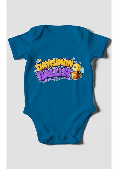 Morivokids Dayısının Ballısı Kısa Kollu Bebek Body %100 Pamuk Koyu Mavi