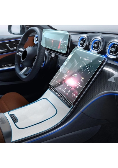 Mercedes C200 Uyumlu Ekran Koruyucu 11.9'' Multimedya Ve 12.3'' Dijital Gösterge W206 9h Nano Ekran Koruyucu