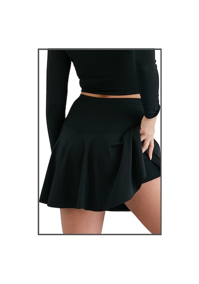 Büyük Beden Etek Içi Şortlu Siyah Yüksek Bel Volanlı Deniz Şortu Skirt With Shorts Curve Siyah