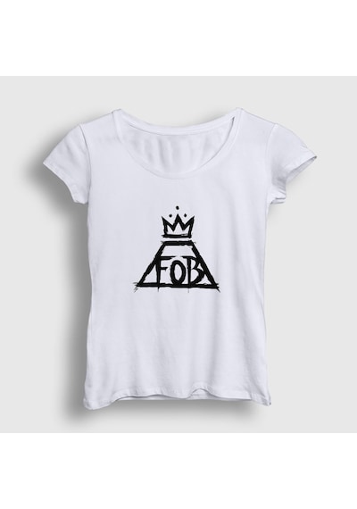 Presmono Kadın Logo Fall Out Boy T-shirt Beyaz