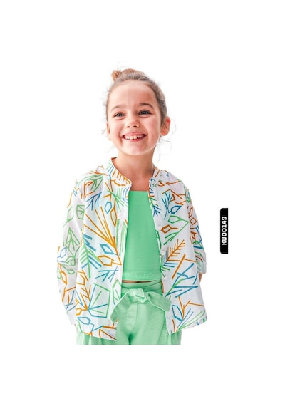 Xo Kids Düğmeli Dik Yakalı Geometrik Desenli Kız Çocuk Gömlek 4-8 Yaş 36509 Ekru - Yeşil Xo Kids Düğmeli Dik Yakalı Geometrik Desenli Kız Çocuk Gömlek 4-8 Yaş 36509 Ekru - Yeşil