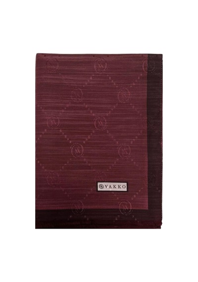 Vakko Pamuk İpek Şal - Şeritli Monogram - Bordo