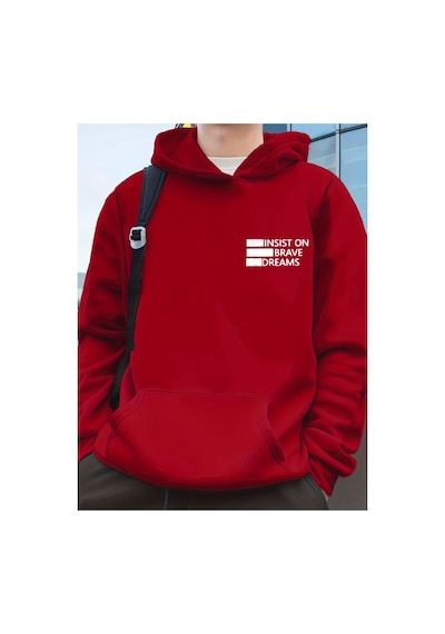 Medinenur Dreams Yazı Baskılı Kapüşonlu Sweatshirt Kırmızı