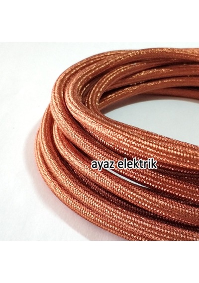 2X0,50Mm Bakır Rengi Dekoratif Örgülü Kumaş Kablo,1-5-10-20 Metre