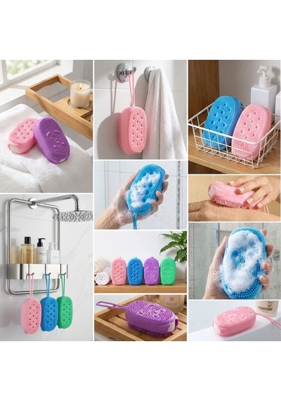 Banyo Süngeri & Kese Peeling Etkili Süngerli Silikon Banyo Lifi Asma Kancalı Duş Kesesi