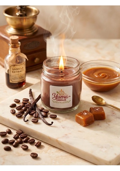 Vanilya , Kahve Ve Karamel Kokulu %100 Soya Wax 100cc Kapaklı Cam Kavanoz Mum Kahverengi