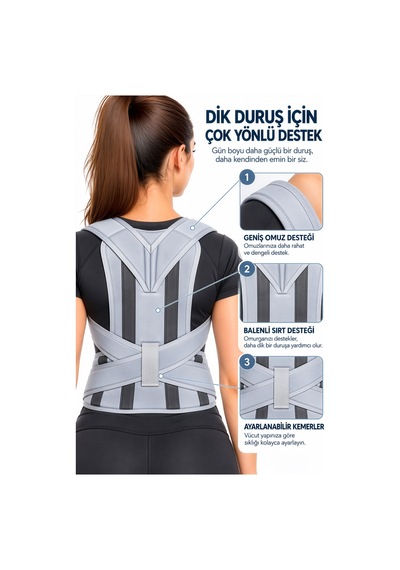 Dik Duruş Korsesi Sırt Korsesi Gri Kadın Erkek Kamburluk Korsesi Sırt Destekli Duruş Düzeltici Dik Durma Korsesi