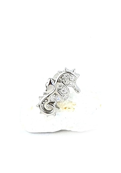 Zirkon Taş Detaylı Deniz Atı Figürlü 925ayar Gümüş Tragus Helix Kikirdak Piercing Gümüş