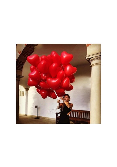 Sevgililer Günü Konsepti Kalpli Kırmızı Balon 20 Adet 12 İnç Balon Kırmızı Kırmızı