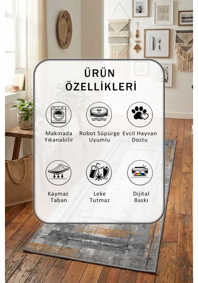 Afrodit Yıkanabilir Yolluk Gri