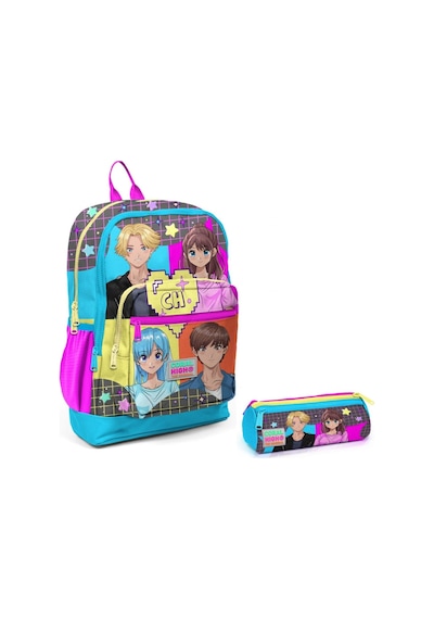 Coral High Mavi Pembe Anime İlkokul Sırt Çantası Ve Kalemlik Seti