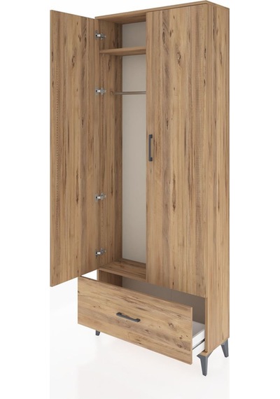 Arges Dolap 2 Raflı Tek Çekmeceli Tek Askılı 88x30x221 Çam-çam Çam