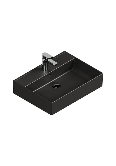 Aqua Bagno Plan Tezgah Üstü Kare Lavabo 55 x 45 CM Mat Siyah