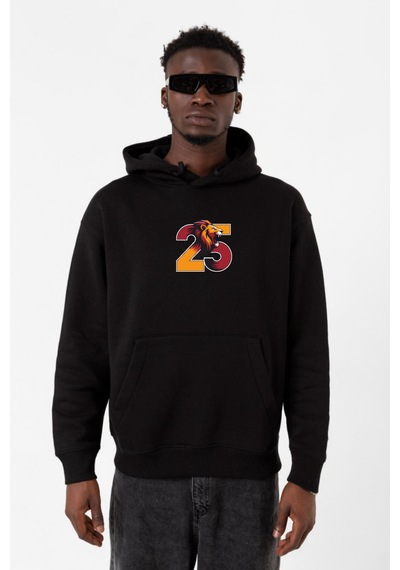 25 Aslan Siyah Erkek 3ip Kapşonlu Sweatshirt Siyah