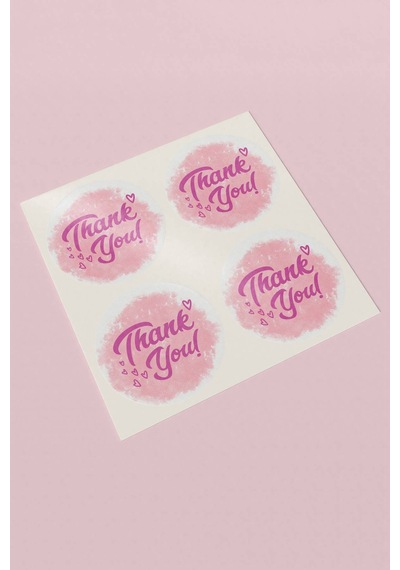 Koyu Pembe Suluboya Thank You Sticker 3x3cm St2208 Çok Renkli