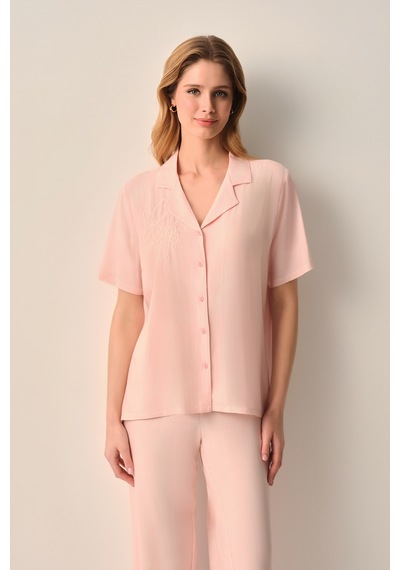 Suwen Stripe Gömlek Yaka Pijama Takımı Sh26539660b919 Pembe