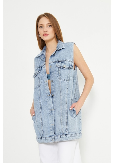 Esra Butik78 Açık Mavi Oversize Kot Yelek Modern Ve Zamansız Şıklık