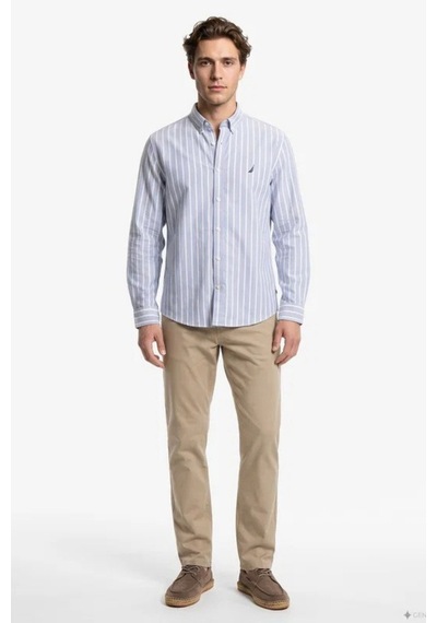 Nautica Erkek Mavi Regular Fit Çizgili Gömlek-24791
