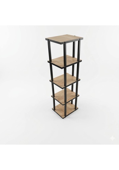 Modern 5 Bölmeli Köşe Rafı - Dekortif Duvar Rafı - 100 Cm Safir Meşe
