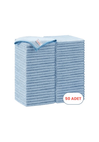 Mulpex Mikrofiber Temizlik Bezi 50 Adet - 40x40 Cm, 375 Gsm, Parlak Dokulu, 60 Gr 2, Yüksek Emici, İz Bırakmaz Mavi