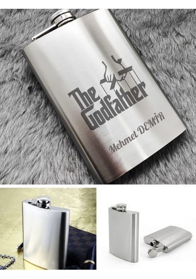 Kişiye Özel God Father 9 Oz Çelik Cep Matarası 266 Ml İçecek Cep Matarası Babaya Hediye Metalik