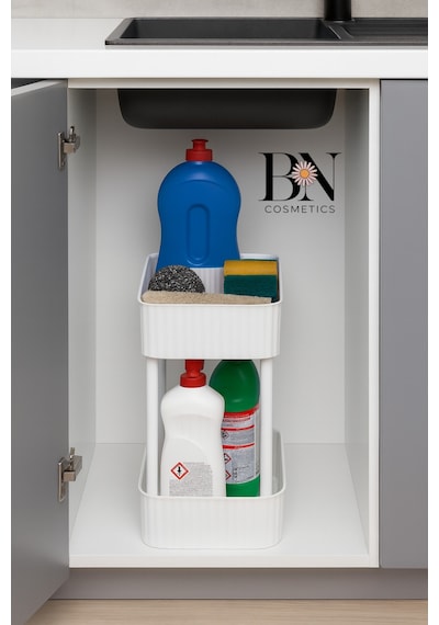 Modern 2 Katlı Mutfak Dolabı İçi Düzenleyici Raf Temizlik Ürünleri Organizeri Plastik 22 X 12 Beya Diğer