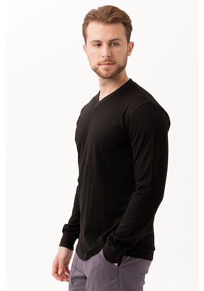 Padus V Yaka Uzun Kollu T-shirt - Rahat Kesim, İş Ve Günlük Kullanım Siyah