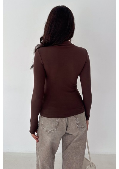 Noa & Noa Kadın Dikiş Detaylı Fit Bluz White Line Kahverengi