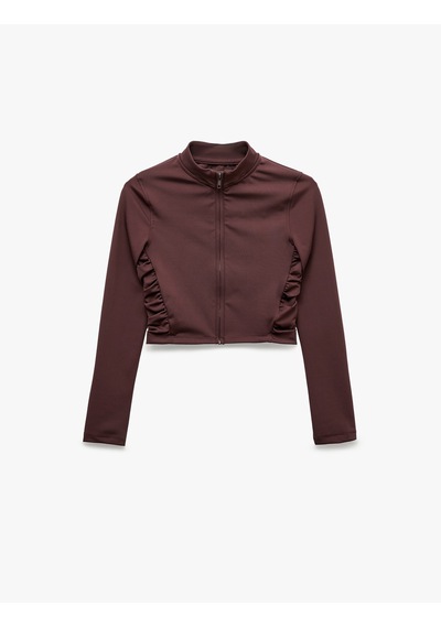 Koton Slim Fit İnterlok Büzgülü Dik Yaka Fermuarlı Uzun Kollu Spor Tişört Mürdüm 7wak10139nk 61x