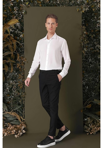 Efor Gk 709 Slim Fit Beyaz 1 Klasik Gömlek Beyaz