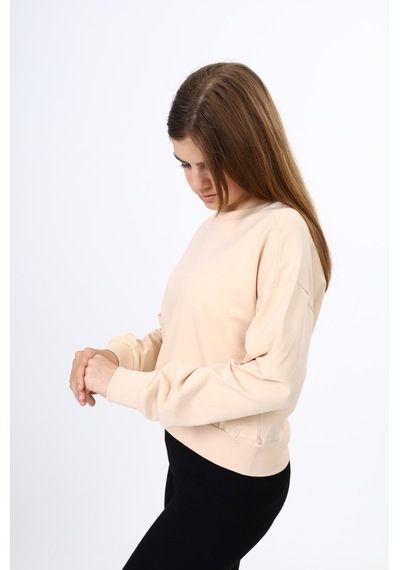 Toontoy Kız Çocuk Düşük Omuz Gazeli Okul Sweatshirt Bej