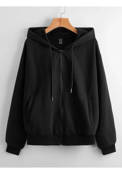 Altamira Unisex Siyah Yuvarlak Sırt Baskılı Ince Mevsimlik Kapşonlu Oversize Hırka 001