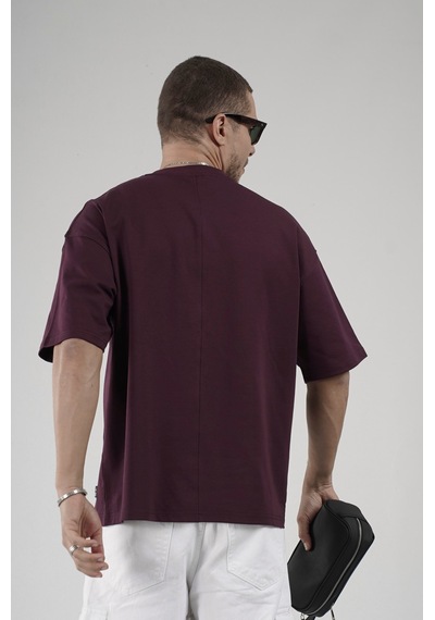 Bisiklet Yaka Oversize Erkek Süprem Tişört Bordo